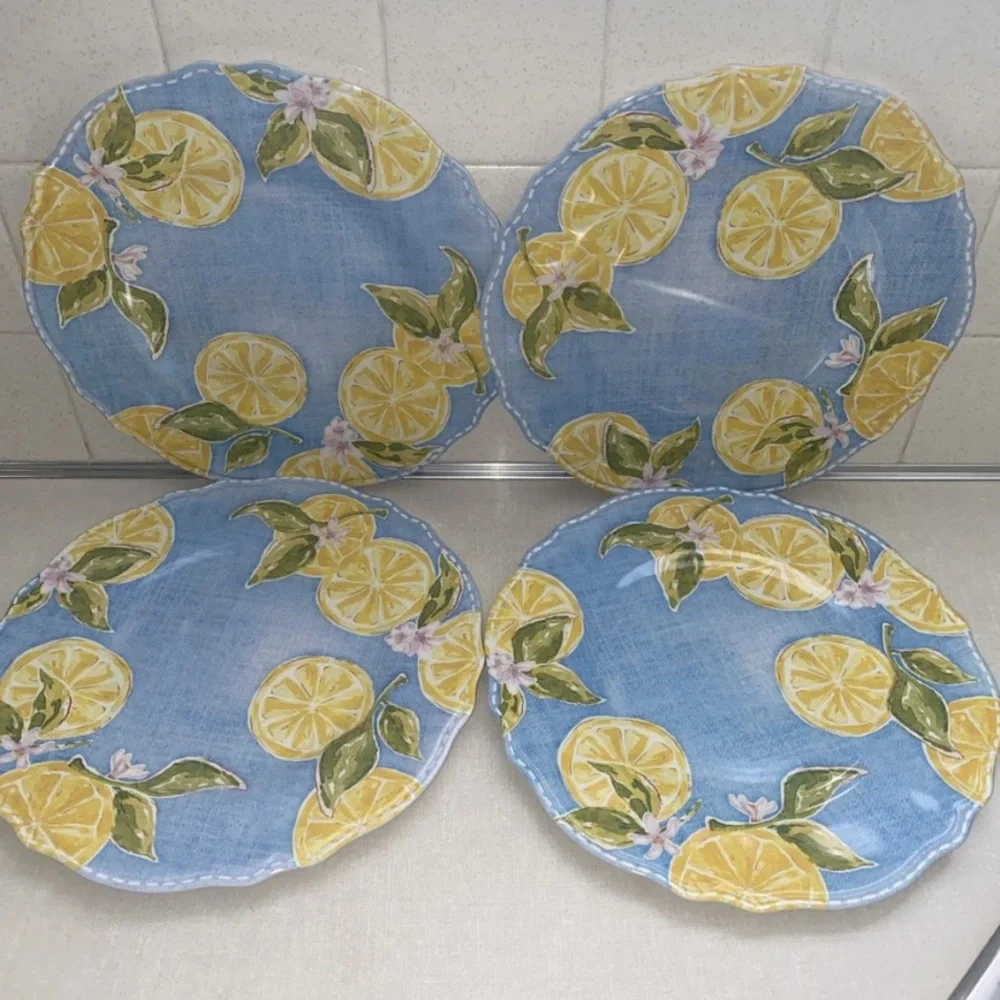 Nicole Miller Melamine Lemon Print Dinner Plates Set‎ Of 4